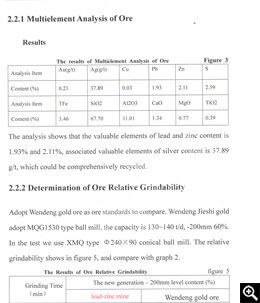  Results of crude ore multi-element analysis and relative grindability test